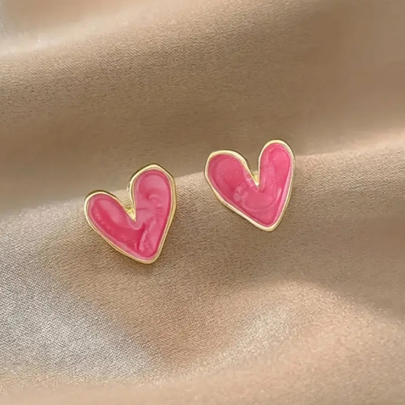 Jewelry - Pink Heart Gold Earrings